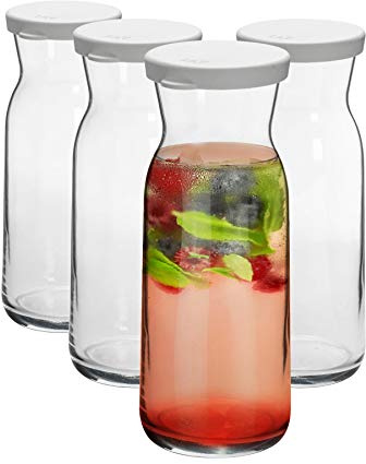 Argon Tableware 4x 700ml Glass Water Jug - 'Brocca' Range - Juice Carafe Decanter with Silicone Lid for Water, Wine, Iced Tea