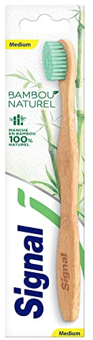 SIGNAL - Brosse à Dents Bambou Naturel - Tête ovale & cou affiné pour un brossage confortable & efficace - emballage en carton - Medium x1
