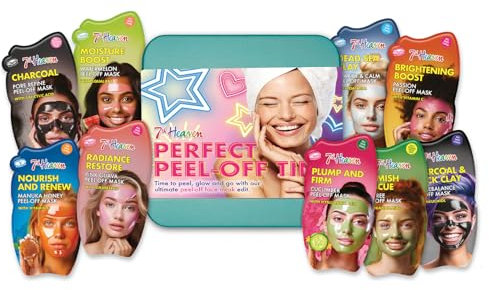 7th Heaven Perfect Peel Off Face Mask Gift Set in Tin (Contains 9 Peel Off Face Masks) Pamper Gifts for Women & Girls - Genuine 7th Heaven Skincare Set