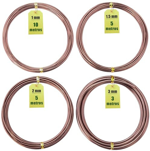 4 Rollos Alambre Bonsai - Alambre Aluminio Anodizado - 4 Grosores Distintos - 1mm, 1.5mm, 2mm y 3mm - Alambres para Dar Forma al Bonsai (4 Tamaños - Color Marrón)