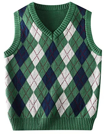 KID1234 Boys Jumper Kids Knit Vest Cotton Knitwear Sleeveless Sweater Pullover 4-14 Years Kids Clothes Green