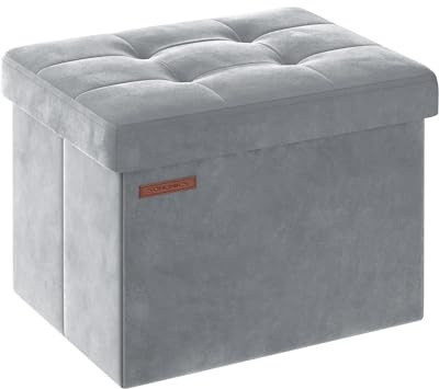 SONGMICS Otomana de almacenamiento, reposapiés pequeño plegable, taburete de 12.2 x 16.1 pulgadas, otomana con almacenamiento, carga de hasta 285 libras, para sala de estar, dormitorio, gris paloma