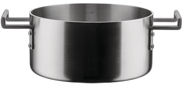 Alessi Convivio DC101/20 - Casseruola a Due Manici in Trilamina di Design, Adatta a Induzione, in Acciaio Inossidabile e PVD con Fondo in Acciaio Magnetico, 20 cm, Satinata