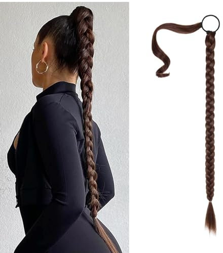 Wekuw Postiche Cheveux Naturel (Marron) Queue de Cheval Extension Rajout Cheveux Tresses Faux Queue de Cheval Extension Naturel Queue de Cheval Ponytail