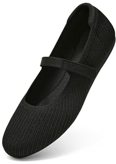 Arromic Ballet Flats for Women Round Toe Mary Jane Shoes Comfortable Dressy Women Flats Adjustable Straps Washable Knit Slip On Shoes Black
