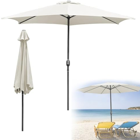 Jopassy Parasoll 350 cm stort, parasoll strand utan stativ, trädgårdsparaply UV-skydd parasol vattenavvisande med handvev marknadsparaply för terrass, balkong, trädgård, beige, beige parasoll, Ø350 cm