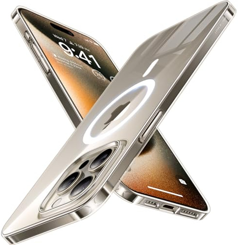 TORRAS Ultra Dünn 2024 Neu für iPhone 15 Pro Hülle für MagSafe [Nr. 1 Magnetkraft & Absolut Nicht Gelb] Extrem Stoßfest Kratzfest iPhone 15 Pro Case Samtiger Griff Slim Handyhülle Transparent