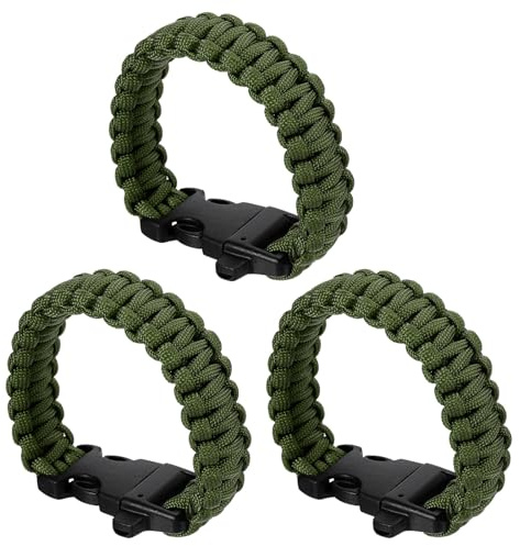PATIKIL Survival Paracord Bracelets, 3 Pack Braided Bracelet with Plastic Buckle Party Favors Camping Gifts Outdoor Wraps for Men, Army Green