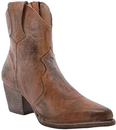 Botines para mujer con tacón, botas de vaquero para mujer, de piel sintética, botas occidentales, botas de vaquero, botas de mujer, con cremallera, botas de piel de caña corta, botines de tobillo