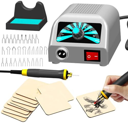 Brandmalstation, Brandmalerei Set Bastelset Lötstation Lötkolben Set 25W mit 30tlg Lötspitzen, Brandmalkolben Brennpeter einstellbare Temperatur 200℃ - 800 ℃ Holzbrennstation