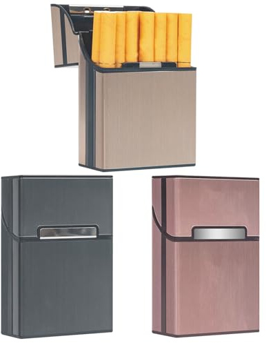 pitillera, ligera, caja de cigarrillos de aluminio, caja de cigarrillos de metal, con cierre magnético abatible, para mujeres y hombres (gris, oro rosa, champán)
