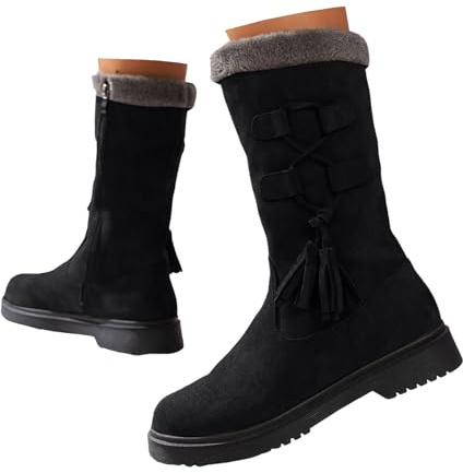Xbemkste Stivali invernali da donna con calda sensazione, chiusura lampo laterale, suola antiscivolo, eleganti stivali da neve invernali, comodi stivali termici, Nero , 41 EU