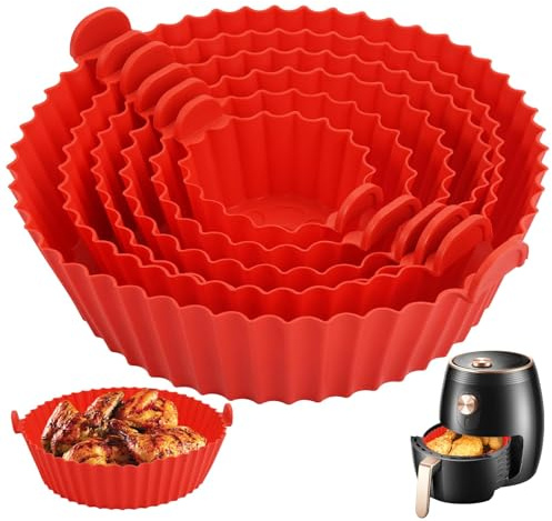 6 Pieces Silicone Oven Liner Reusable Non-Stick, Air Fryer Liner Mess-Free Up to 200°C Airfryer Liners Accessories Set Suitable for Hot Fryers, Baking Trays, Ovens and Microwave Ovens