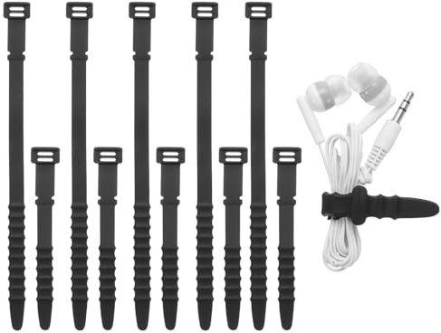 QUARKZMAN 10 Piezas De Bridas Reutilizables De 4.45 Y 7.09 De Silicona Ajustables Para Organizar Cables Eléctricos Auriculares Cargador De Teléfono Mesa De Oficina O Hogar Negro