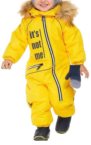 Vinteroverall skiddräkt termoskidoverall vinter varm snöoverall vindtät vinterdräkt med avtagbar huva sladddräkt utomhus mjuk skaldräkt babyklänning långärmad, GUL, 6-7 år