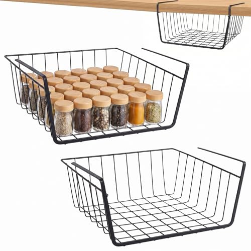 Dexpally 2 Piezas Cesta Colgante Cesta Rejilla Metalica de Metal, 28*15*23cm Cestas de Almacenamiento Colgantes para Cocina, Oficina, Despensa, Baño, Armario