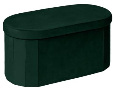 Bonlife Velvet Folding Ottoman Storage Bench, 76x38x38cm, Bottle Green