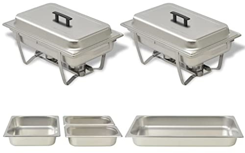 Kaloriko Chafing Dish - Set di 2 scaldavivande in acciaio inox con stazione di servizio Bainmarie per catering, gastronomia, feste, cucina, sala da pranzo, ristorante, hotel, feste, brunch, banchetti