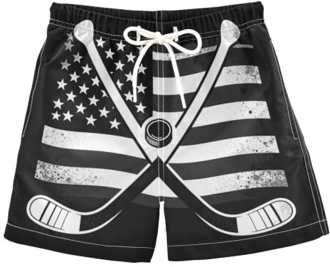 miaozhen Short de bain à séchage rapide pour garçon 2T, Drapeau de hockey noir, 2 ans