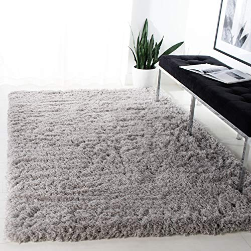 Safavieh Tapis Shag pour Salon, Salle à Manger, Chambre à Coucher - Polar Shag Collection, Tapis à Poil Court, Argent, 91 X 152 cm