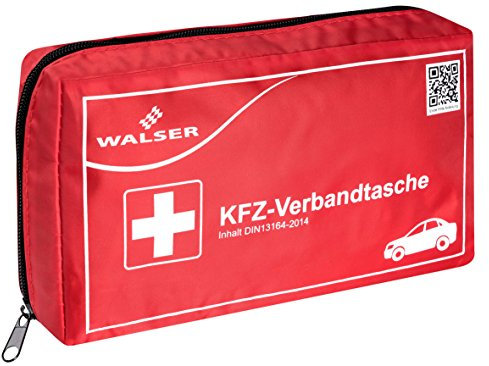 WALSER KFZ-Verbandtasche, Auto-Verbandskasten, Erste Hilfe Koffer, Notfall-Set Auto, Erste Hilfe Tasche DIN 13164, First Aid Kit rot 44264