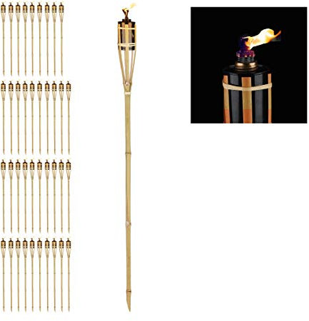 Relaxdays Torche de Jardin en Lot de 40, Flambeaux en Bambou, avec mèche, éclairage d'ambiance, Hauteur : 90 cm, Nature