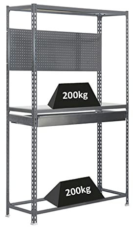 PROREGAL Reifenregal mit Arbeitsfläche und Schubfach Metal Shark No. 5 | HxBxT 200x120x40cm | 6 Reifen | Grau Reifenständer Garagenregal