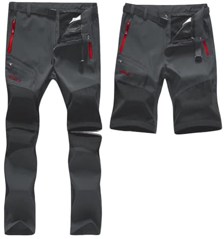 SANMIO Pantaloni Trekking Uomo Esterno Asciugatura Veloce Funzionali Leggeri Traspiranti Convertibile Pantaloncini Softshell Pantaloni da Arrampicata Casual Grigio, 3XL