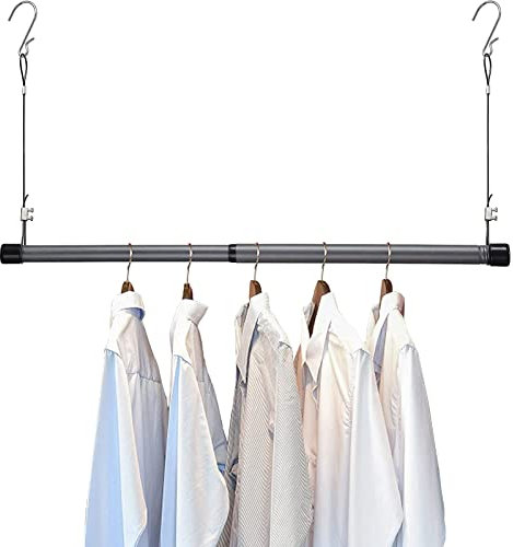 Hängender Kleiderstange Schrankstange，38-101cm Teleskopstange Einstellbare Hängender Klemmstange Kleiderschrank aus Edelstahl Ausziehbare Garderobenstange Spannstange für Garderobe/Silber