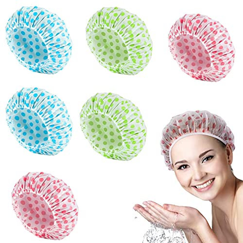 Cuffia Doccia,6 Pezzi Cuffia da Doccia Impermeabile,Cuffia da Bagno Riutilizzabile Elastica,Shower Caps Donne Capelli Protezione,per Capelli di Protezione per Donna,Doccia, Spa, Salon,ect