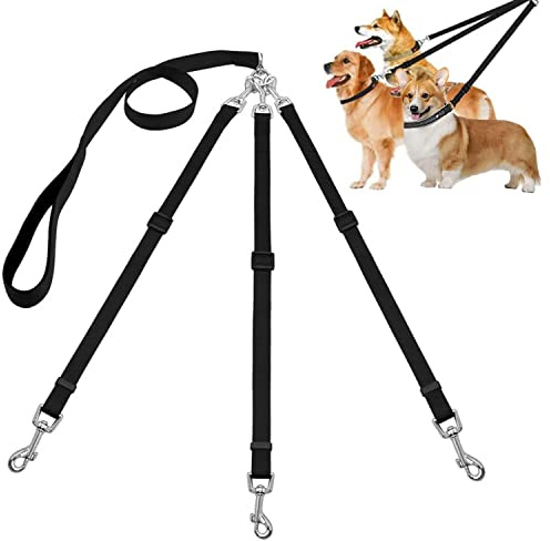 Laisse 3 en 1 pour Chien, Laisse pour Chien Amovible, Laisses à 3 Voies pour Chienm Nylon Réglable, pour la Marche, l'entraînement et Le Jogging, pour 1, 2 ou 3 Chiens