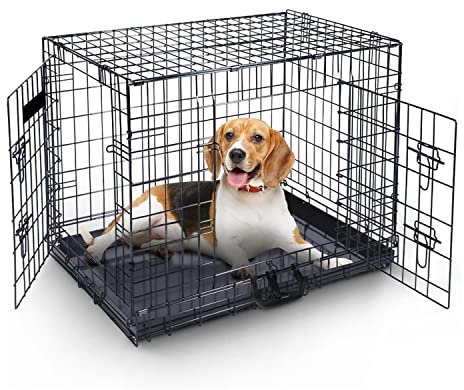 MaxxPet Cage pour Chien - Cage Chien Pliable en Métal - Cage Transport Chien avec 2 Portes- Niche Chien Interieur - avec Plaid Luxueux - Convient pour Le Transport - 107x70x78 cm - Noir