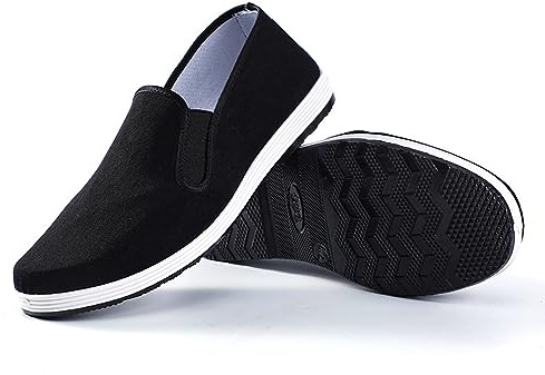 Chinese Kung Fu Shoes, Tai Chi Shoes for Men, Traditional Old Beijing Slippers, Unisex Martial Art Chinese Slippers Rubbe Anti-Slip Black(US 9/EU 42)