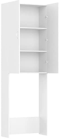 Tidyard Tvättmaskinsskåp, tvättmaskinshylla, tvättmaskinshylla med hyllor, platsbesparande hylla, badrumsskåp, skåp över tvättmaskin, vit 64 x 25,5 x 190 cm