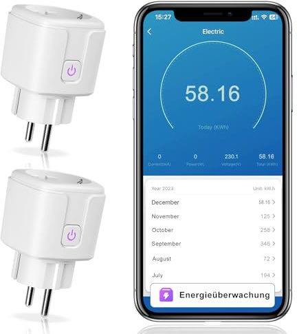 2er-Pack CNBINGO WLAN Smart Steckdose mit Strommessung, Funktioniert mit Alexa, Google Assistant, WiFi Mini Plug mit Zeitschaltuhr und Sprachsteuerung, Smart Home Steckdose Nur 2.4GHz WiFi, 16A