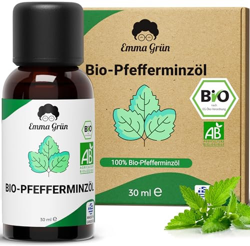 Emma Grün® Bio Pfefferminzöl Ätherisches Öl [100% NATURREIN] - Reines Peppermint Oil 30ml zum Verzehr - Ätherische Öle Naturrein, Belebend & Klar - Ätherisches Öl aus Griechenland