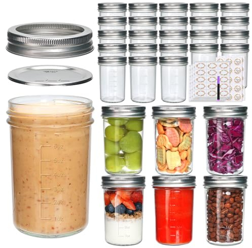 Woaiwo-q 30 Pack 8 oz Mason Jars with Lids, Half Pint Clear Glass Canning Jars, Glass Jars for Jam, Jelly, Honey, Spices, Food Storage,Pickling, Meal Prep, Wedding Favors and DIY Crafts