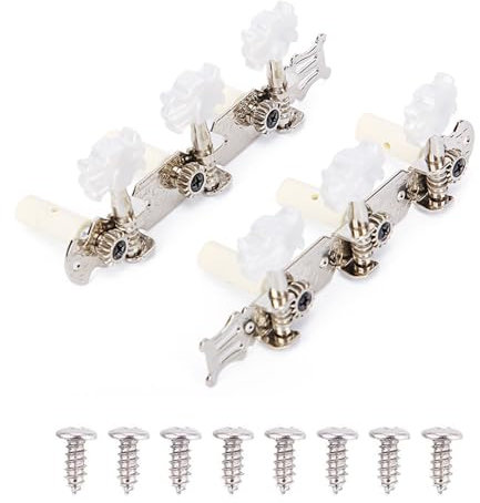 Classical Guitar String Tuning Pegs Silver Guitar Machine Heads Set 3L 3R Tuning Keys Tuners with Mounting Screws for Classical Guitar Musical Instrument Accessories