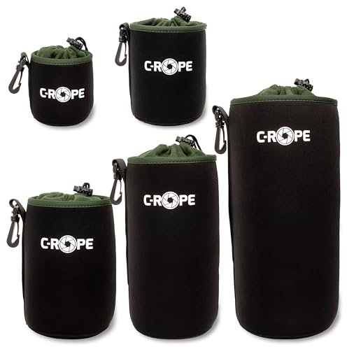 C-Rope Neopren Objektivbeutel mit Fleece-Fütterung, Objektivköcher für Objektive und Kamerazubehör, (5er Set), Größe XS, S, M, L, XL