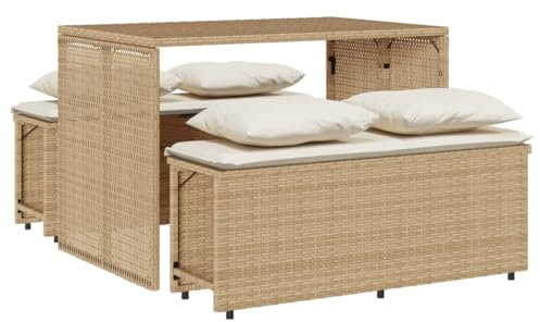 vidaXL Matgrupp för trädgården 3 delar med dynor beige konstrotting, uteplatsmöbler, matbord och stolar, trädgårdsbord med stolar, trädgårdsmöbler
