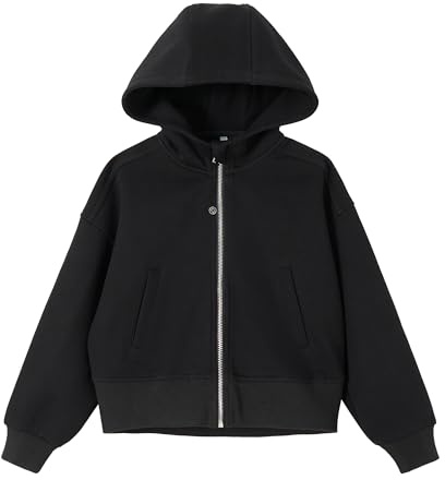 Rolanko Sweat à Capuche Zippé pour Filles, Veste à Capuche à Manches Longues Sweat-Shirt Chaud avec Poches pour Enfants, Noir, 11-12 ans/160