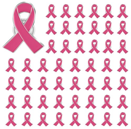Lot De 50 Octobre Rose Broche Mode et Élégant Broche de Sensibilisation Cancer du Sein Rose Ruban Épinglettes Pin’s en Métal et Émail Coloré pour Les Événements Caritatifs (6X4CM)