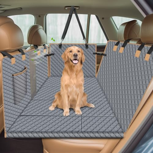 Protection Voiture Chien Siege Arriere - avec 4 Planches en Bois Renforcées, Housse Auto pour Chien Résistante à l'usure, Aux Rayures et Imperméable - Adapté à Tous Types de Véhicules (L, Gris)