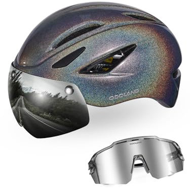 Odoland Fahrradhelm mit Magnetische Visier und Sportbrille, Abnehmbarer Schutzbrille Fahrradhelm, Cityhelm Urban Rennradhelm für Erwachsenen Herren Damen