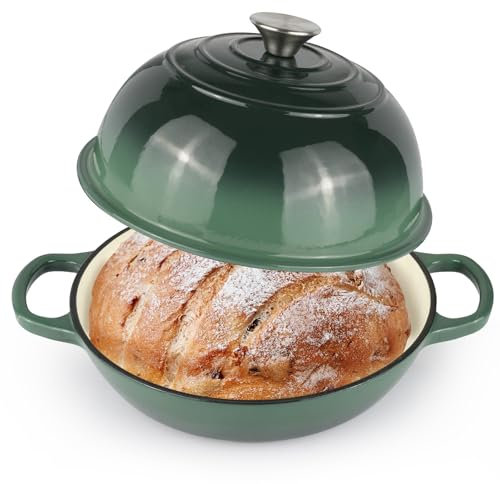 Forno per pane in ghisa smaltata, pentola olandese con coperchio, forno olandese per pane da 25,4 cm, per cuocere il pane a lievitazione naturale, padella per pane con coperchio a cupola, pentole