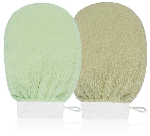 2 Pezzi Guanto Esfoliante Corpo, scrub corpo 150D Rugosità Media, Guanto Kessa Guanto Scrub Corpo per Avere la Pelle Liscia e Rimuovi le Cellule Morte della Pelle, Giallo zenzero, Verde pisello