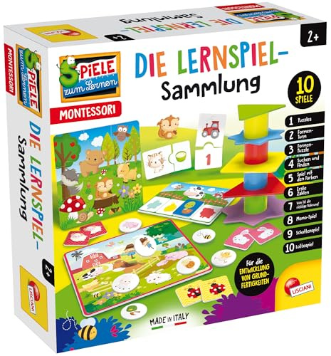 Lisciani – Montessori Lernspiel-Sammlung ab 2 Jahren – 10 Spiele in einem Set: Puzzles, Formen, Farben, Zahlen, Memo & Lotto – Fördert Motorik, Wahrnehmung, Aufmerksamkeit & frühkindliche Entwicklung