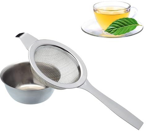 Tea Strainer, Fine Mesh Strainer with Drip Bowl, Fine Mesh Flour Sieve, Mini Sieve, Stainless Steel Teas Fine Mesh Strainers for Sifting Dry Ingredients, Flour, Tea