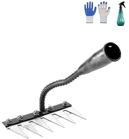 Ogräsräke av kolstål, förbättrad ogräsräke av järn, järnräka för trädgårdsarbete och ogräs, Iron Rake 2.0, The Heavy-Duty Irons Weedings Rakes (6 tänder)
