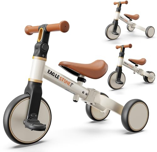 EagleStone 3-in-1 Laufrad für Kleinkinder, Kinder-Balancebike & Dreirad für 18 Monate bis 4 Jahre, Indoor & Outdoor Geschenk für 1–3-Jährige, Geburtstagsgeschenk Spielzeug für Jungen & Mädchen, Weiß